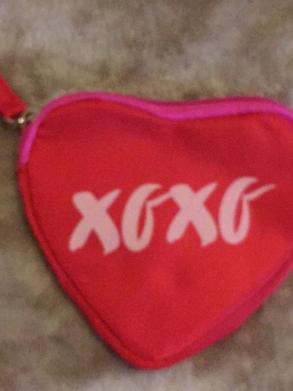 Avon Red Heart-Shaped Mini Bag with Pink Trim and White XOXO Print